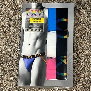 2xist Sport Mesh Jock Strap 3-Pack - Blue, White, Pink